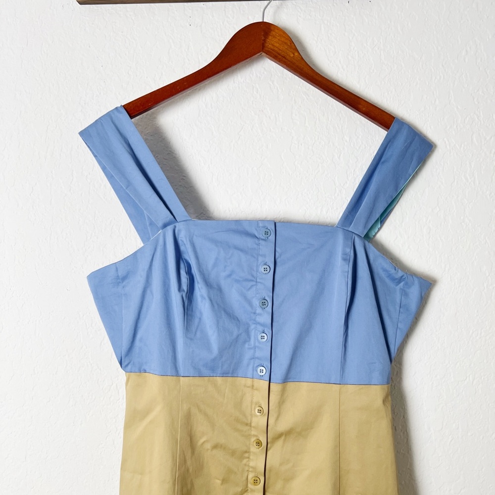 STAUD Colorblock Midi Dress in Blue, Tan, Cream, Red - Picture 5 of 13